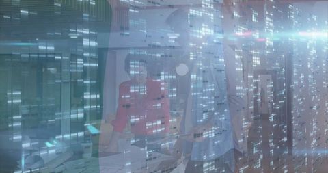 Business Team Analyzing Data Amid Futuristic Holographic Interface