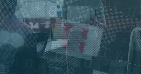 Business Professionals Evaluating Report with Digital Data Overlay