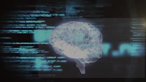 Holographic 3D Brain with Digital Data Flowing in Background