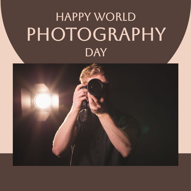 Happy World Photography Day Greeting with Photographer in Studio - Download Free Stock Templates Pikwizard.com