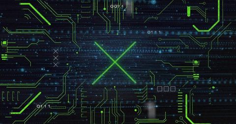 Futuristic cybersecurity interface with binary code