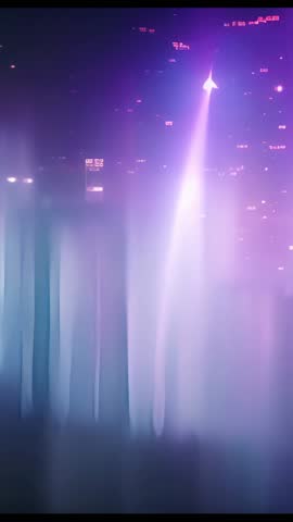 Vertical video: Glowing arrow ascending through neon beams, streaming code in cyberspace