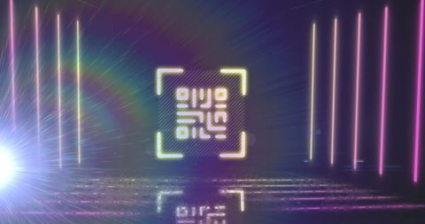 Glowing Neon QR Code with Reflections on Futuristic Background - Download Free Stock Images Pikwizard.com