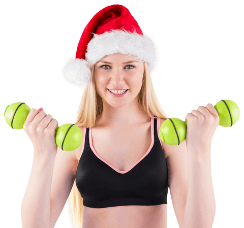 Festive Blonde Woman Lifting Weights with Santa Hat Transparent Background - Download Free Stock Videos Pikwizard.com