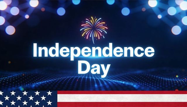 Independence day celebration banner featuring fireworks, stars and stripes night design