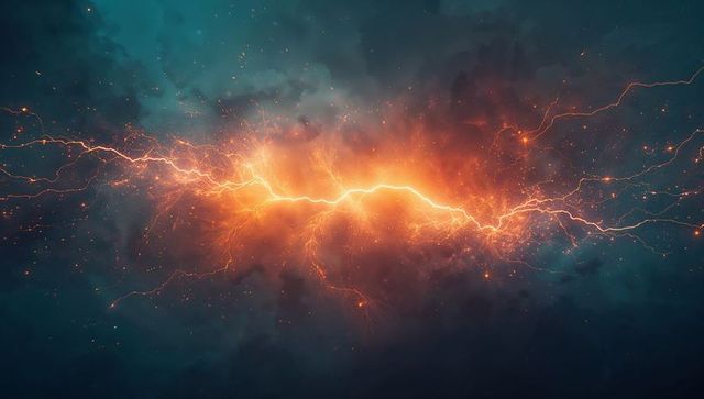 Vibrant electric bolt illuminating cosmic nebula