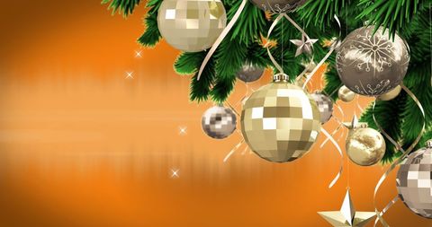 Elegant Christmas Baubles and Stars on Orange Background