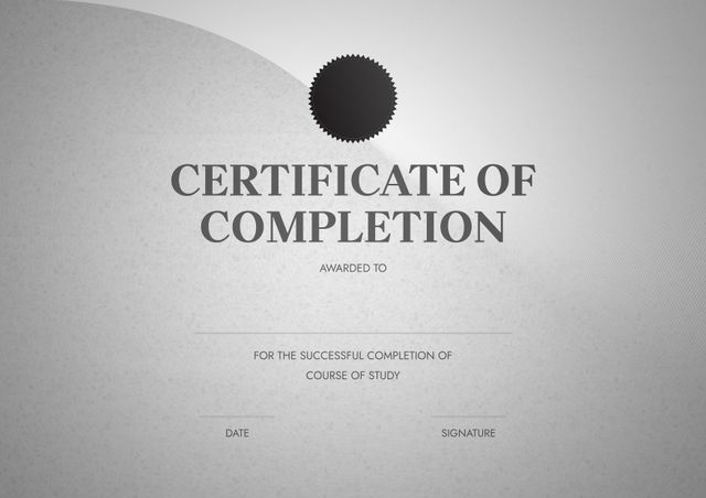 Blank Certificate Completion Template for Academic and Professional Achievements - Download Free Stock Templates Pikwizard.com