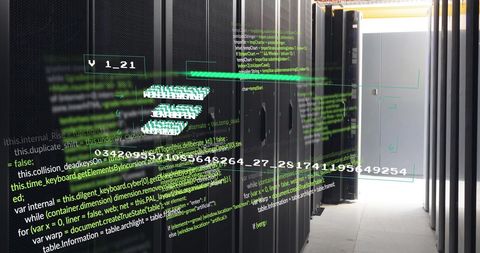 Data Flow and Digital Coding Over Modern Server Room - Download Free Stock Images Pikwizard.com