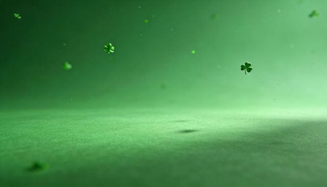 Floating four-leaf clover over green textured surface with soft bokeh and copy space