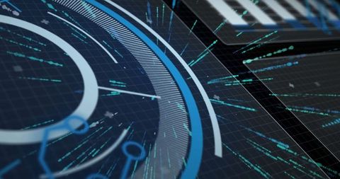 Futuristic Circular Data HUD Interface Display with Blue Elements