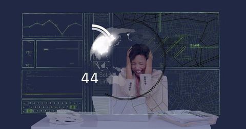 Stressed Professional Analyzing Complex Data Overlays