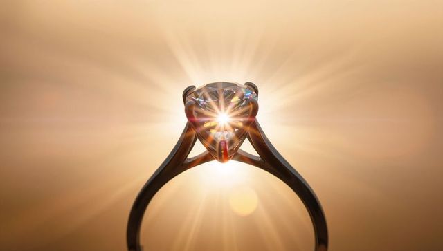Solitaire Diamond Ring Sparkling in Warm Backlight Starburst Facets Timeless Prong Setting