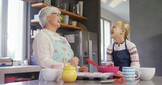 Grandmother and Granddaughter Bonding While Baking in Kitchen - Download Free Stock Images Pikwizard.com