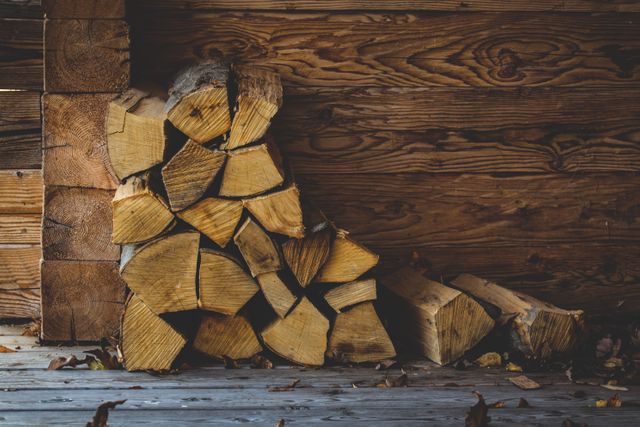 Stacked Firewood Against Rustic Wooden Wall - Download Free Stock Photos Pikwizard.com