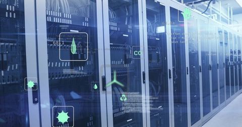 Futuristic Data Center with Holographic Automation Displays