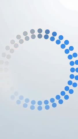 Vertical loader animation with rotating blue and gray dotted ring indicating progress