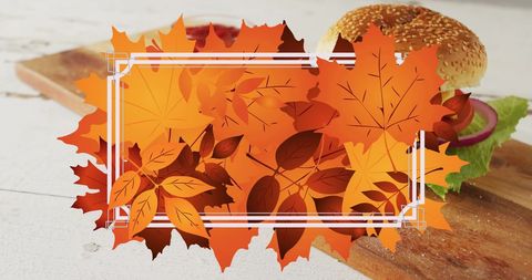 Autumn Leaves Frame Overlay on Delicious Hamburger