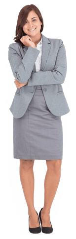 Smiling hispanic businesswoman posing in professional attire on transparent background