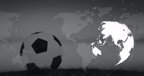 Global soccer impact concept with football and world map
