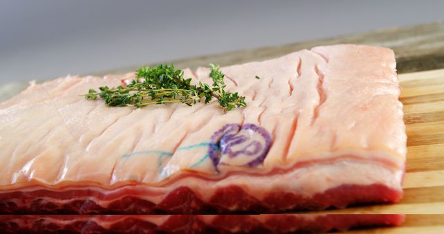 Close-Up Raw Pork Belly with Skin and Fresh Herb Garnish - Download Free Stock Images Pikwizard.com