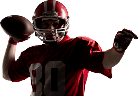 Transparent young american football player preparing to throw ball