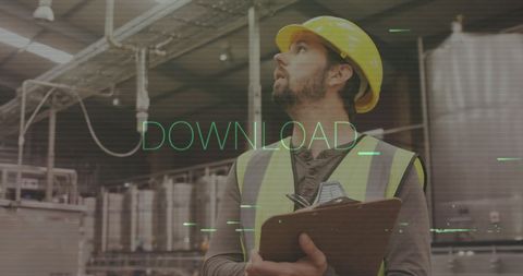 Worker Inspecting Industrial Facility with Safety Gear - Download Free Stock Images Pikwizard.com