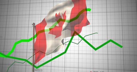 Waving Canadian Flag Over Stock Chart Representing Economic Trends