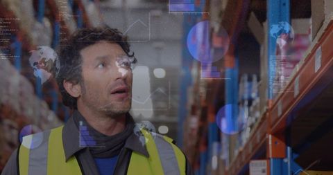 Warehouse worker using augmented reality for inventory tracking and logistics analytics