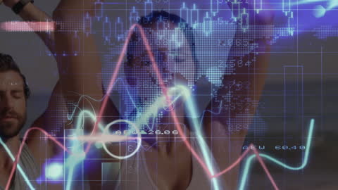 Digital Data Overlay on People Exercising at Beach