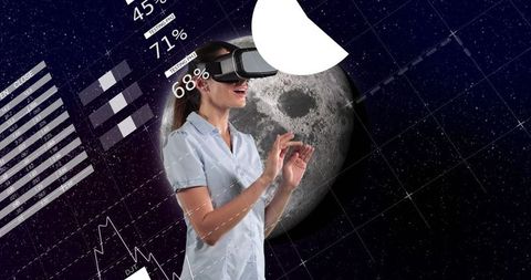 Woman Engaging with Virtual Reality in Tech-Future Concept