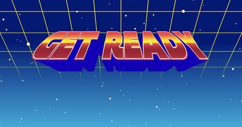 Retro Futuristic Get Ready Sign with Moving Galaxy Background