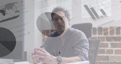 Caucasian Businessman with Digital Analytics Overlay