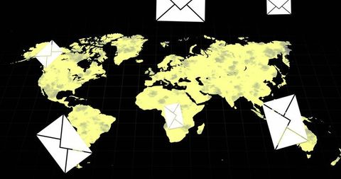 Global messaging network over world map visualization