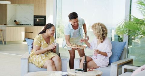 Casual Gathering with Refreshments in Modern Bright Home