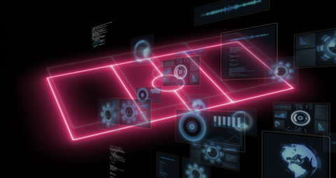 Digital Stadium Animated with Futuristic Data Overlay