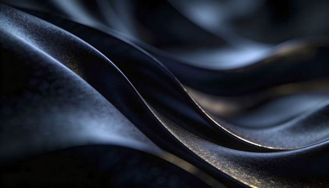 Dark Metallic Waves with Satin Ribbon Curves and Textured Specular Highlights