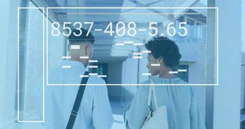 Business Colleagues Walking Visited by Futuristic Digital Interface