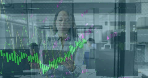 Woman Analyzing Data with Graphic Charts in Modern Office