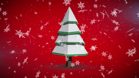 Festive Animated Snowflakes Falling on Rotating Christmas Tree