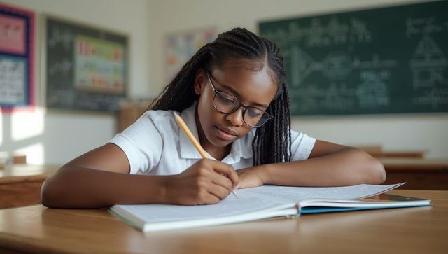 Focused Student Solving Math Problem in Classroom Setting
