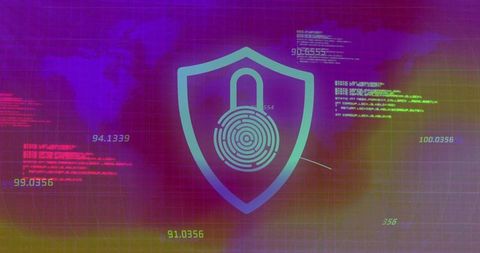 Futuristic Cybersecurity Shield with DNA and Code Elements