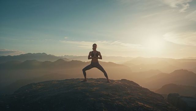 Serenity Yoga Practice on Mountain at Sunrise