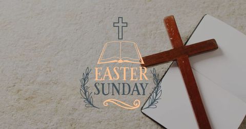 Easter sunday celebration with christian cross and open bible