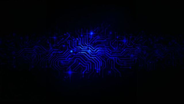 Glowing Blue Circuit Band with Neon Nodes and Flares, Futuristic Digital Network Design