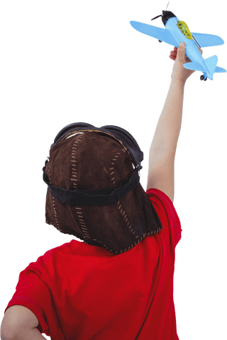 boy in aviator hat playing with transparent toy airplane - Download Free Stock Videos Pikwizard.com