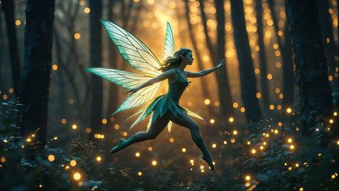 Ethereal Fairy with Glowing Wings in Twilight Forest