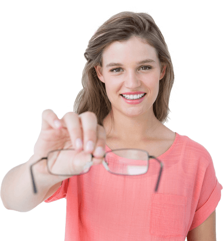 Transparent Portrait of Woman Holding Glasses Smiling