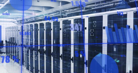 Futuristic Data Center with Digital Financial Interface