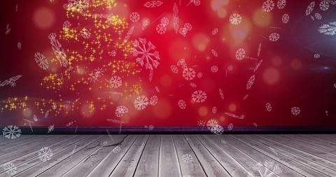 Festive Sparkling Christmas Tree on Red Background